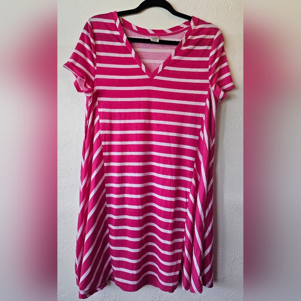 Pink Striped V-Neck Dress